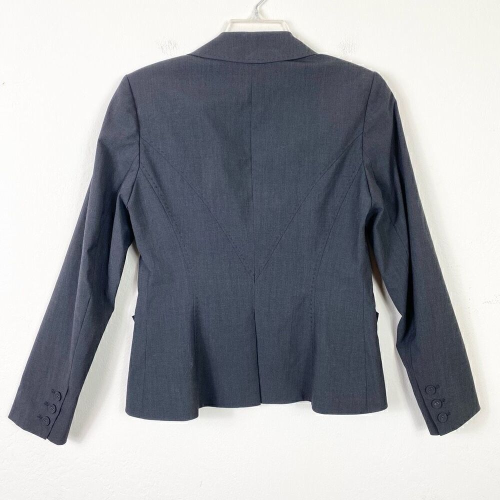 Rebecca Taylor Charcoal Grey Bow Accent Single Breasted Blazer Jacket Size 6 - Picture 2 of 6